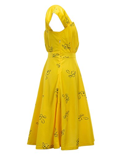 IDEALSANXUN Womens Bright Yellow Cap Sleeve Lovely Cocktail Floral Party Dress3