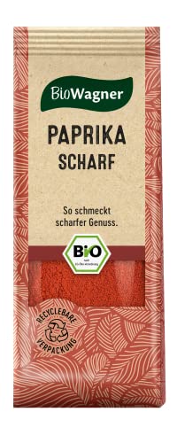 BioWagner - Bio Paprika scharf | milde Schärfe für Fleisch- und Gemüsegerichte | naturbelassene Bio-Zutaten | recyclebare Verpackung | 50 g