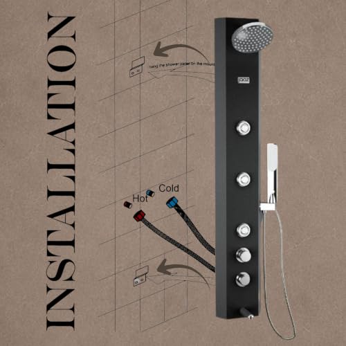 Image of JAAZ Shower Panels for Bathroom | Premium Multi-Function Shower Panel with Rain Shower, Hand Shower & Body Jets | Wall Mounted Bathroom Shower System (Otis Black)