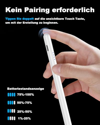 Stift für Apple iPad 2018-2026, 2X Schnellladung, Neigungssensitivität und Palm Rejection Stylus Pencil kompatibel mit iPad A16 11/10/9/8/7… – Ansicht 4