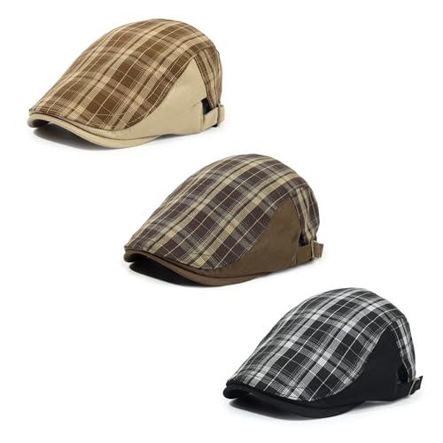Image of 3Pcs Men's Newsboy Caps Cotton Cooling Hat Adjustable Flat Cap for Men