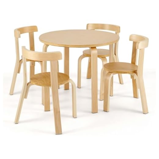 DREAMADE Kindertisch mit 4 Stühlen, Kindersitzgruppe aus Massivholz, Kinder Tisch Stuhl Set, Kindermöbel Set, Sitzgruppe für Kinder Mädchen und Jungen (Natur)