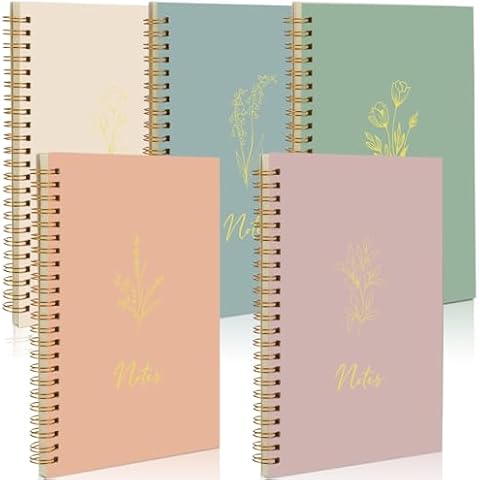 Gueevin 5 Pack Spiral Notebook Aesthetic Notebook A5 College Ruled Notebook160 Pages/ 80 Sheets Notebooks for School Cute Notebook for Work Students School Office Supplies(Light Colors,Classic) Cover