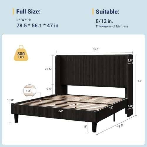 Image of Allewie Full Size Platform Bed with Corduroy Wingback Headboard, Black