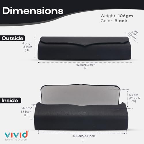 Image of VIVID Vision Unisex Adult Eyewear Specs Case Cover | Screw Driver | Free Cloth | Protect Eye Glasses | Chashma Dibbi | Spectacle Box | Magnetic | Faux Leather | IC-556 | 3 IN 1 | Black