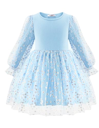 Arshiner Mädchen Kleider Tüll Spleißen Quasten Langarmkleid Kinder...