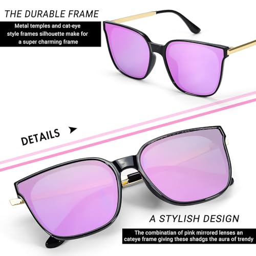 FancyPink Womens Polarized Sunglasses - Oversized Cateyes Frame Mirrored Sunglasses - UV Protection Shade for Women3
