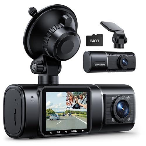 Volam Dashcam Voiture Avant et Interieur avec Batterie, 1080P FHD Camera Embarquée Voiture Dual...