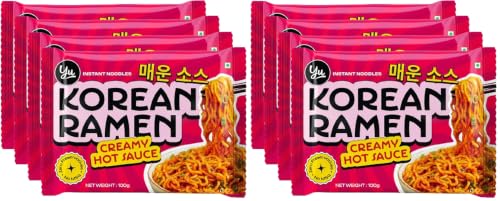 Image of Yu Foodlabs Creamy Hot Sauce Korean Ramen - Zero Preservatives & No MSG - Pack of 8-100% Natural Ingredients & Veg - Instant Noodles Ready in 6 Mins - 400 G (100 G x 4) - Yu