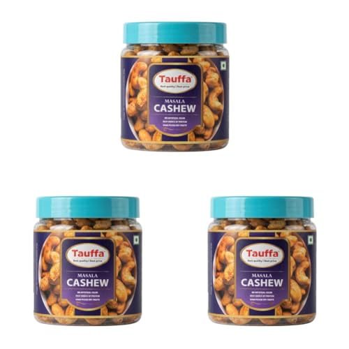Image of Tauffa Masala Cashews 250g | Roasted Spicy Cashew Nuts | Crunchy Indian Masala Snack | Protein Rich Ready-to-Eat Cashews for Parties, Office & Travel (Pack of 3)
