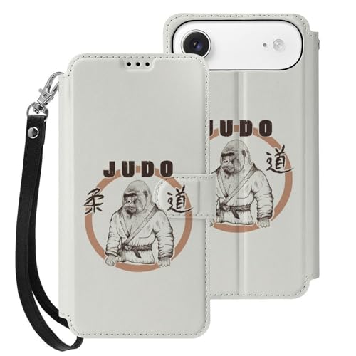 iPhone17Air用ケース 手帳型 和風 ゴリラ 柔道 アイフォン17Air用 ケース 手帳型 財布型 スマホケース レザー 全面保護 カード収納 マグネット式 ストラップ付き 携帯ケース