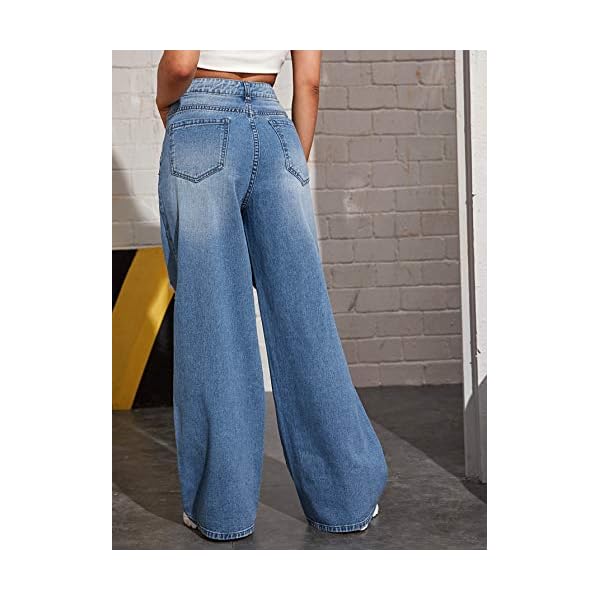 SweatyRocks-Womens-Casual-Loose-Ripped-Denim-Pants-Distressed-Wide-Leg-Jeans SweatyRocks Women's Casual Loose Ripped Denim Pants Distressed Wide Leg Jeans Blue Medium