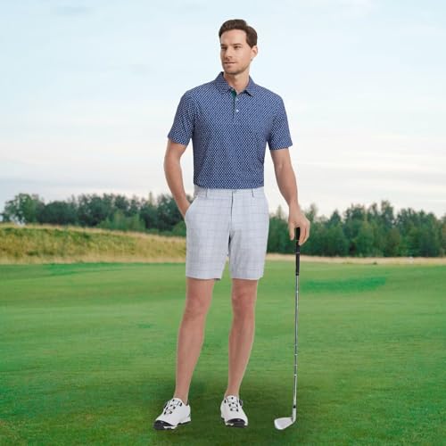Image of M MAELREG Mens Golf Shirt Short Sleeve Dry Fit Print Moisture Wicking Performance Patterns Collared Polo Shirt
