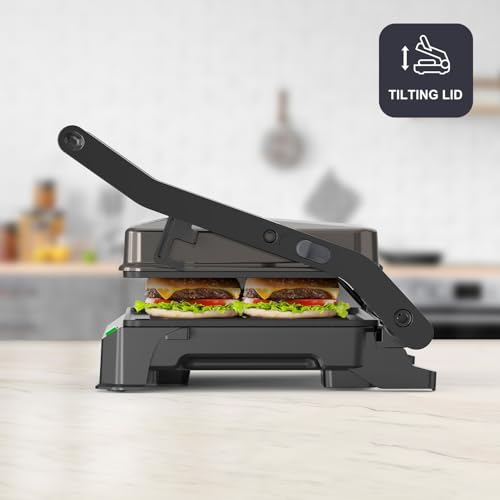 Black+Decker – Grill BXGR1001E | 1000W | Apertura 180º | Piastre 23x14,5cm con blocco | Doppio strato antiaderente | PFOA free | Piastra basculante | Vaschetta di raccolta | Spie luminose | Cool-touch - Immagine 4