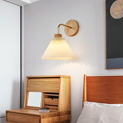 Apliques de pared de madera nórdica E27 con acabado moderno y pantalla textil 4