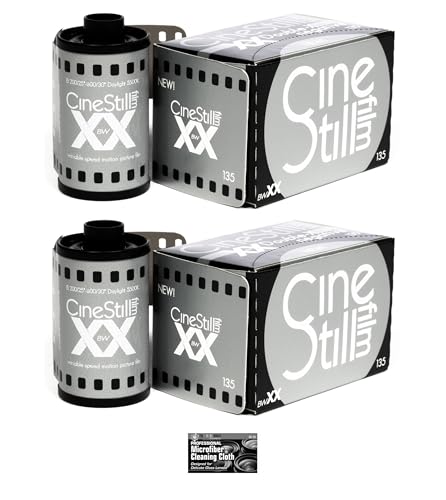 CineStill Film BwXX Double-X Black and White Negative Film (35mm Roll Film 36 Exposures) 2-Pack with Microfiber Cleaning Cloth