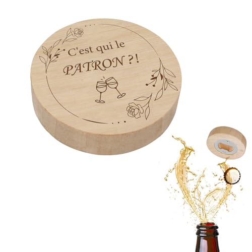 C'est qui le Patron? Ouvre Bouteille Original, Décapsuleur en Bois, Portable, Bottle Opener