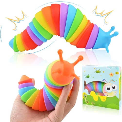 Image of Cevioce Fidget Slug Toy, Sensory Slug Fidget Toy for Kids & Adults, 2 PCS Cute 3D Articulated Sensory Toys - Can Be Spliced, Safe｜Exercise Wrist Strength & Stress Relief, Great Gift for ADHD Autism A