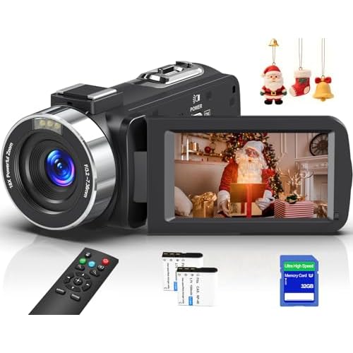 8K Video Camera 64MP Camcorder IR Night Vision Vlogging Camera, 18X Zoom WiFi Digital Touch Screen Camcorder for YouTube with 32GB SD Card, Remote Control, and Two Batteries