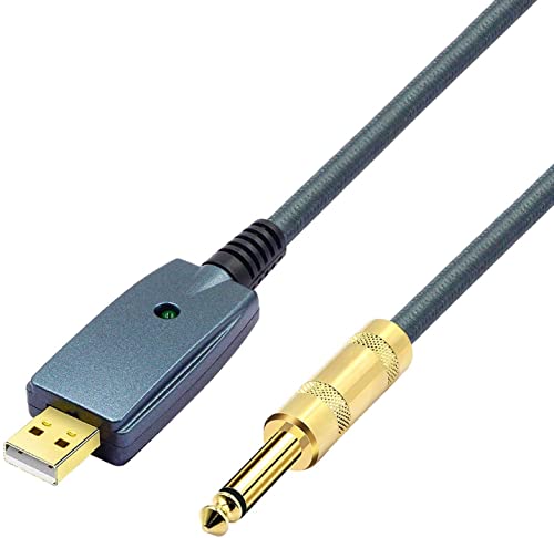 Câble USB pour guitare électrique, interface USB 2.0 vers prise jack 6.35 mm 1/4" TS mono câble convertisseur de guitare électrique, câble adaptateur pour instrument de musique, chanteur, etc Cover