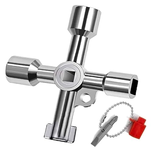 1 llave multifunción de aleación de zinc 4 en 1 para caja de medidor, medidor de gas, armario eléctrico y apertura de gabinete de utilidad (con barba)