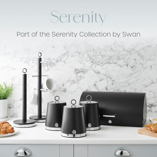 Swan Serenity Set of 3 Kitchen Storage Canisters for Tea, Coffee, and Sugar with Smooth Matte Finish and Stainless Steel Accents, 1.3L, Black - Image 8