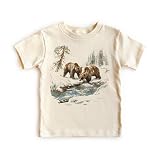 Vintage Grizzly Bear Wilderness Scene Kids Shirt - 90s Vintage Brown Bear T-Shirt - Scenic Winter Nature Outfit - Natural Adult, Toddler, Youth Graphic Short Sleeve Tee