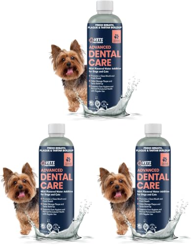 Image of Vets Preferred Dog Breath Freshener & Water Additive for Dental Care - Fights Bad Breath, Removes Tartar & Plaque - Dog Mouthwash for Healthy Teeth & Gums, Gingivitis Support - Mint Flavor (Pack of 3)