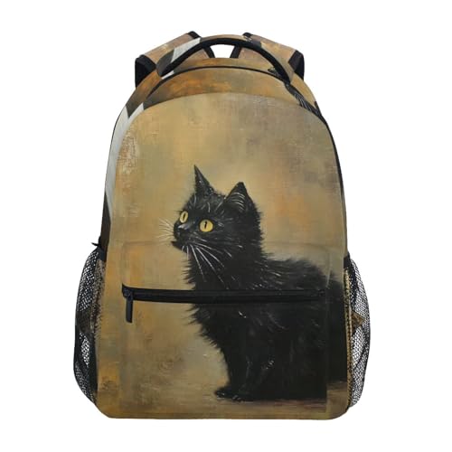 Cat Black Vintage Backpack for Men Women Daypack Travel Laptop Backpack Book Bag 12 ×16.9 In