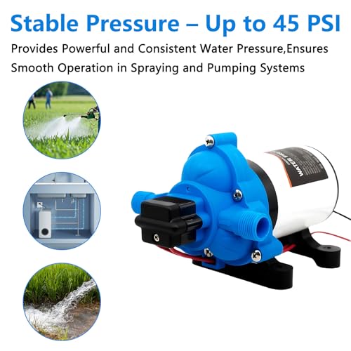 12V Membranpumpe mit 45PSI/3.1BAR, selbstansaugend, 11,6 L/min Druckpumpe mit Auto-Druckschalter – Membran-Wasserpumpe für Wohnmobil, Boot, Camper, Yacht & Caravan