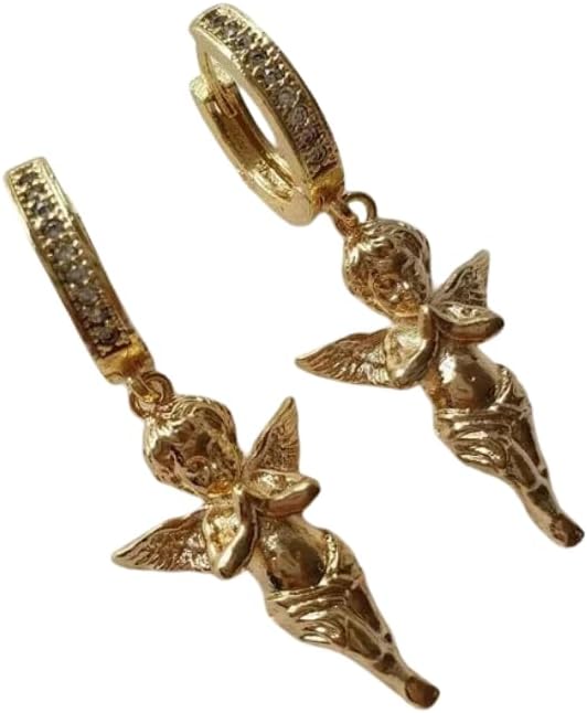 0.40Ct Cubic Zirconia Angel Drop Dangle Earrings for Women 925 Sterling Silver 14K Yellow Gold Over