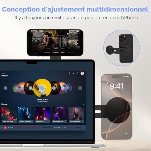 CloudValley Support Téléphone Magnétique pour Ordinateur Portable, Caméra de Continuité 3D Réglable pour iPhone Mag et Tous Les Téléphones, Holder Oliable pour Tesla, PC et Moniteur de Gym, Noir – vue 4
