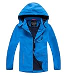 YoungSoul Boys Girls Waterproof Jackets Kids Lightweight Fleece Lined Raincoat School Coats with Detachable Hood Blue 10-11 Years