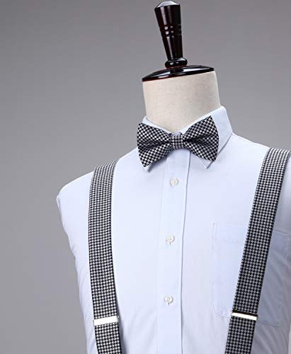 Image of HISDERN Suspenders for Men Paisley Floral Bow tie Suspender Pocket Square Sets Adjustable Y Shape 6 Clips Wedding Braces