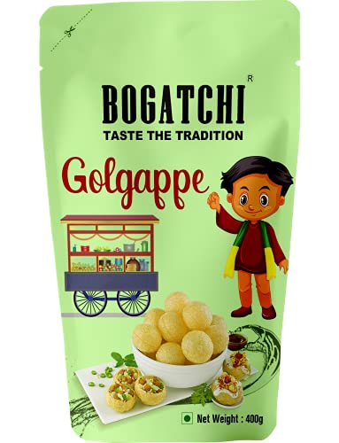 Image of BOGATCHI Pani puri packet ready to eat - Fry or Bake in Microwave | instant pani puri pellets | Golgappe Packet Readymade | Pani Puri Papad | pani poori | Panipuri packets - Jumbo Pack, 400g