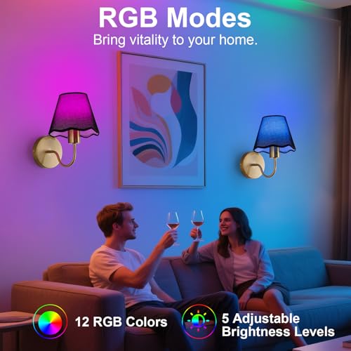 Image of ADISUN Battery Operated Wall Sconce Set of 2, Gold Wall Lamps Rechargeable Bulbs for Living Room, Black Rattan Shade, Wireless Wall Lights for Bedroom Living Room Hallway Kitchen(2 Bulbs Included)