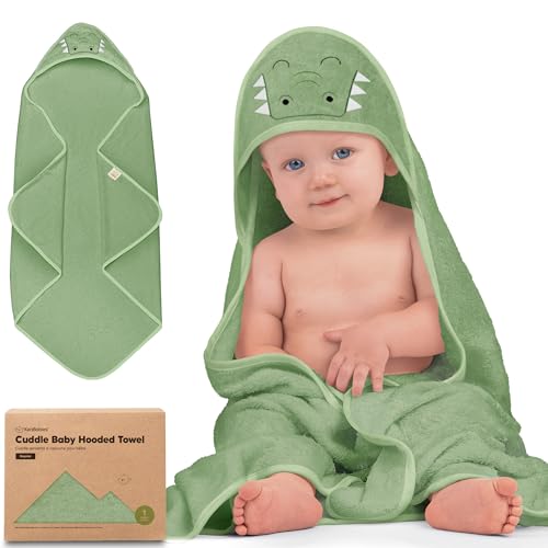 Image of KeaBabies Hooded Baby Towel for Newborn, Baby Bath Towels(Alligator, 35x35) | Viscose Derived from Bamboo, Large Baby Towels with Hood, Boys, Girls, Toddler, Soft Absorbent Baby Bath Essentials