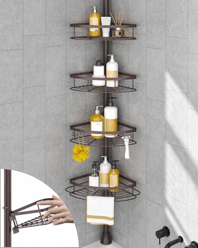 SEIRIONE Rustproof Shower Corner Caddy Organizer for Bathroom, Tension Pole
