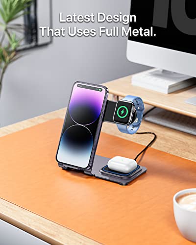 Intoval Charging Station for Apple iPhone/Watch/Airpods, 3 in 1 Wireless Charger for iPhone 15/14/13/12/11/XS/XR/XS/X/8, iWatch 9/Ultra 2/8/Ultra/7/6/SE/5/4/3/2, Airpods Pro2/Pro1/3/2/1 (Y9,Purple)