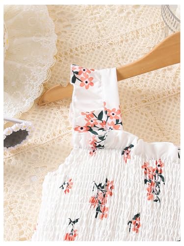 Girl's Floral Smocked A Line Dresses Sleeveless Square Neck Ruffle Layered Midi Dress Sundress3