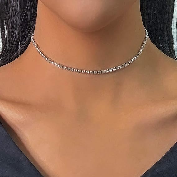5 Pieces Rhinestone Choker Necklaces Silver Gold Plated Sparkly Diamond Choker Dainty Crystal Bridal Wedding Jewelry for Women4