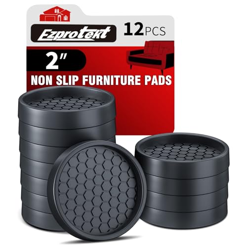 Image of Ezprotekt Non Slip Furniture Pads, 12 Pcs 2 inch Anti Skid Rubber Furniture Caster Cups, Anti-Slip Furniture Coasters for Hardwood Floors, Anti Slide Floor Protectors for Bed Couch Stoppers (Black)