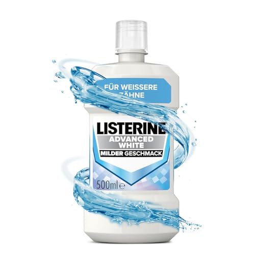 LISTERINE Advanced White Milder Geschmack 500 ml, Mundspülung zur Entfernung hartnäckiger Zahnverfärbungen, für weißere Zähne in nur 1 Woche, Mundwasser bekämpft wirksam Bakterien im Mundraum