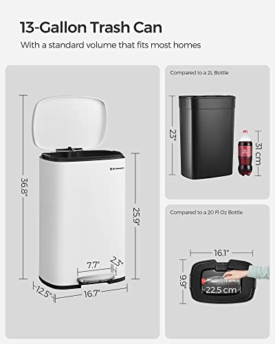 Songmics ULTB050W01 13 Gallon (50 L) Trash Can, Stainless Steel Kitchen Garbage Can, Recycling Or Waste Bin thumb #6