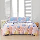 SAPHREAS Colorful Geometric Blocks Duvet Cover Set Full Size 3pcs 100% Cotton Orange Blue Bubble Bedding Comforter Cover Set 1 Duvet Cover 2 Pillow Shams