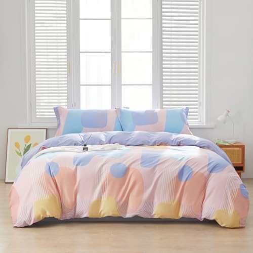 SAPHREAS Orange Blue Geometric Blocks Duvet Cover Set Twin Size 2pcs 100% Cotton Colorful Blocks Bedding Comforter Cover Set 1 Duvet Cover 1 Pillow Sham