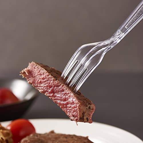 Image of 300 Crystal Clear Plastic Forks Heavy Duty Silverware Set Disposable Cutlery Fancy Serving Utensils Elegant Flatware Bulk Premium Tableware Sturdy Plasticware Party Dinner Holiday Serving Supplies