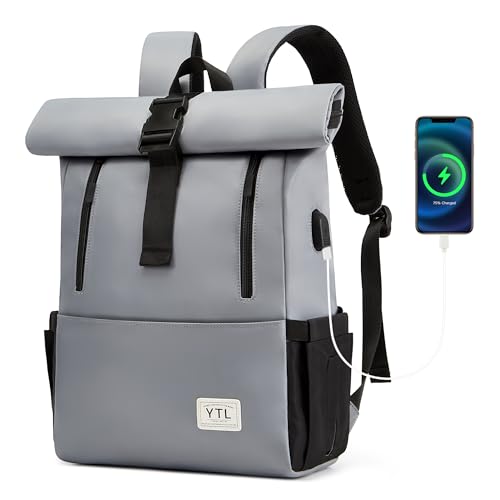 YTL Rolltop Wasserdicht Rucksack für Damen & Herren,mit Laptopfach für 17 Zoll,Groß Elegantrucksack Rucksäcke Daypack für Radfahren,Reisen,Tasche für Schule, Uni Gürteltasche