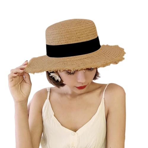 Nevalerra Chapeau de pour femme – 55 à 58 cm en papyrus, 9 cm de hauteur, bord pliable, portable, facile à transporter, contrôle de l'étanchéité s'adapte à la plupart des têtes pour femmes et
