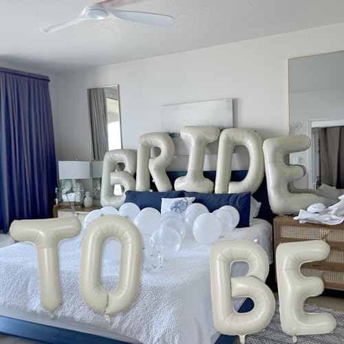 40 Inch Beige BRIDE TO BE Foil Balloons, Gaint Cream Bride Balloon Bachelorette Party Decorations, Large Ivory BRIDE TO BE Mylar Balloon Letter Banner for Engagement Bridal Shower Sign Hen Party Decor by Froova - Used condition - Image 4